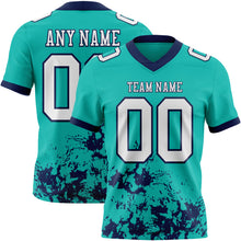 Load image into Gallery viewer, Custom Aqua White-Navy 3D Pattern Splash Authentic Football Jersey