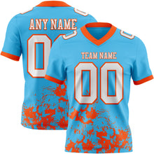 Load image into Gallery viewer, Custom Sky Blue White-Orange 3D Pattern Splash Authentic Football Jersey