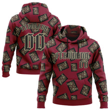 Load image into Gallery viewer, Custom Crimson Gold 3D Skull Poker Playing Card Vintage Sports Pullover Sweatshirt Hoodie