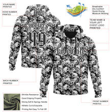 Load image into Gallery viewer, Custom Black White 3D Skull Roses Gothic Sports Pullover Sweatshirt Hoodie