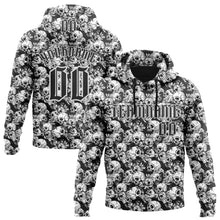 Load image into Gallery viewer, Custom Black White 3D Skull Roses Gothic Sports Pullover Sweatshirt Hoodie
