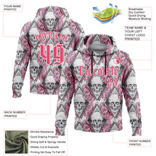 Load image into Gallery viewer, Custom White Neon Pink-Black 3D Skull Roses Gothic Geometic Diamond Grid Sports Pullover Sweatshirt Hoodie