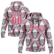 Load image into Gallery viewer, Custom White Neon Pink-Black 3D Skull Roses Gothic Geometic Diamond Grid Sports Pullover Sweatshirt Hoodie