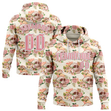 Load image into Gallery viewer, Custom Cream Medium Pink-White 3D Skull Roses Gothic Vintage Sports Pullover Sweatshirt Hoodie