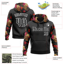 Загрузить изображение в средство просмотра галереи, Custom Black White 3D Skull Roses Gothic Floral Vintage Sports Pullover Sweatshirt Hoodie