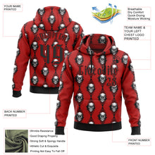Load image into Gallery viewer, Custom Red Black 3D Skull Gothic Floral Pattern Diamond Grid Sports Pullover Sweatshirt Hoodie