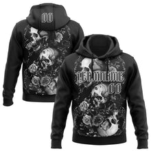 Загрузить изображение в средство просмотра галереи, Custom Black White 3D Skull Roses Gothic Vintage Grunge Art Sports Pullover Sweatshirt Hoodie