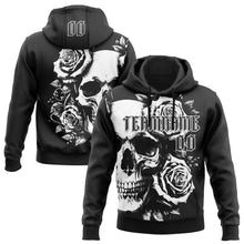 Загрузить изображение в средство просмотра галереи, Custom Black White 3D Skull Roses Gothic Vintage Grunge Art Sports Pullover Sweatshirt Hoodie