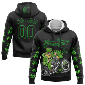 Custom Stitched Black Grass Green 3D Pattern Design St. Patrick's Day Motorcycle Motocross Racing Sports Pullover Sweatshirt Hoodie