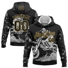 Load image into Gallery viewer, Custom Stitched Black Old Gold 3D Pattern Design Motorcycle Motocross Racing Sports Pullover Sweatshirt Hoodie