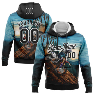 Custom Stitched Blue Black-White 3D Pattern Design Motorcycle Motocross Racing Sports Pullover Sweatshirt Hoodie