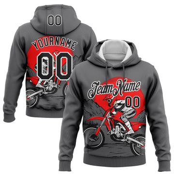 Custom Stitched Gray Black-White 3D Pattern Design Motorcycle Motocross Racing Sports Pullover Sweatshirt Hoodie