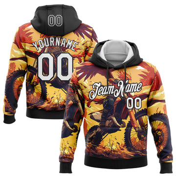 Custom Stitched Yellow White-Black 3D Pattern Design Motorcycle Motocross Racing Sports Pullover Sweatshirt Hoodie