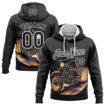 Custom Stitched Black White 3D Pattern Design Motorcycle Motocross Skull Racing Sports Pullover Sweatshirt Hoodie