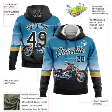 Custom Stitched Blue Black-White 3D Pattern Design Motorcycle Motocross Racing Sports Pullover Sweatshirt Hoodie