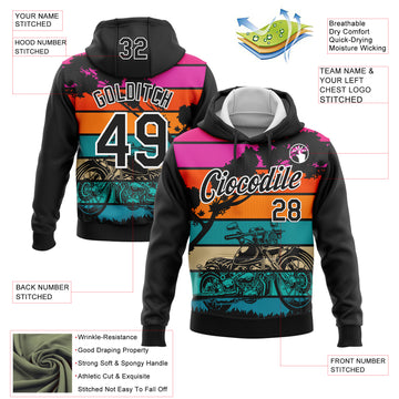 Custom Stitched Black White 3D Pattern Design Motorcycle Motocross Racing Sports Pullover Sweatshirt Hoodie