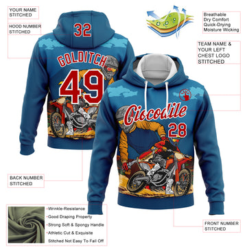 Custom Stitched Blue Red-White 3D Pattern Design Motorcycle Motocross Racing Sports Pullover Sweatshirt Hoodie
