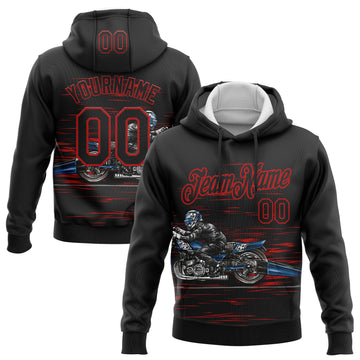 Custom Stitched Black Red 3D Pattern Design Motorcycle Motocross Skull Racing Sports Pullover Sweatshirt Hoodie