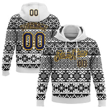 Laden Sie das Bild in den Galerie-Viewer, Custom Stitched White Navy-Gold 3D Pattern Design Tribal Ethnic Native American Sports Pullover Sweatshirt Hoodie