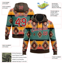 Load image into Gallery viewer, Custom Stitched Brown Red-White 3D Pattern Design Tribal Ethnic Native American Sports Pullover Sweatshirt Hoodie