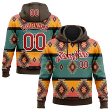 Load image into Gallery viewer, Custom Stitched Brown Red-White 3D Pattern Design Tribal Ethnic Native American Sports Pullover Sweatshirt Hoodie