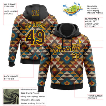 Custom Stitched Black Brown-Yellow 3D Pattern Design Tribal Ethnic Native American Sports Pullover Sweatshirt Hoodie