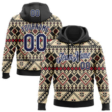 Laden Sie das Bild in den Galerie-Viewer, Custom Stitched Cream Navy Black-White 3D Pattern Design Tribal Ethnic Native American Sports Pullover Sweatshirt Hoodie