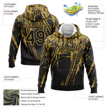 Load image into Gallery viewer, Custom Stitched Black Old Gold 3D Pattern Design Splash Grunge Art Sports Pullover Sweatshirt Hoodie