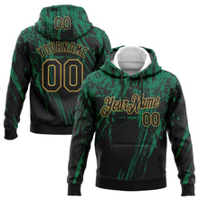 Load image into Gallery viewer, Custom Stitched Black Kelly Green-Old Gold 3D Pattern Design Splash Grunge Art Sports Pullover Sweatshirt Hoodie