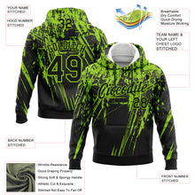 Load image into Gallery viewer, Custom Stitched Black Neon Green 3D Pattern Design Splash Grunge Art Sports Pullover Sweatshirt Hoodie