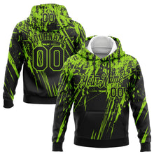 Load image into Gallery viewer, Custom Stitched Black Neon Green 3D Pattern Design Splash Grunge Art Sports Pullover Sweatshirt Hoodie