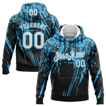 Load image into Gallery viewer, Custom Stitched Black White-Sky Blue 3D Pattern Design Splash Grunge Art Sports Pullover Sweatshirt Hoodie