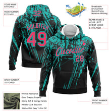 Load image into Gallery viewer, Custom Stitched Black Neon Pink-Aqua 3D Pattern Design Splash Grunge Art Sports Pullover Sweatshirt Hoodie