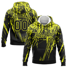 Load image into Gallery viewer, Custom Stitched Black Neon Yellow 3D Pattern Design Splash Grunge Art Sports Pullover Sweatshirt Hoodie