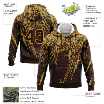 Custom Stitched Brown Old Gold 3D Pattern Design Splash Grunge Art Sports Pullover Sweatshirt Hoodie