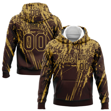 Custom Stitched Brown Old Gold 3D Pattern Design Splash Grunge Art Sports Pullover Sweatshirt Hoodie