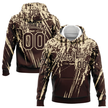 Custom Stitched Brown Cream 3D Pattern Design Splash Grunge Art Sports Pullover Sweatshirt Hoodie