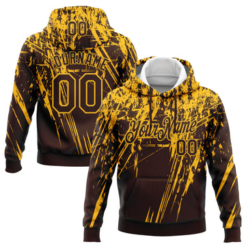 Custom Stitched Brown Gold 3D Pattern Design Splash Grunge Art Sports Pullover Sweatshirt Hoodie