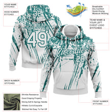 Laden Sie das Bild in den Galerie-Viewer, Custom Stitched White Teal 3D Pattern Design Splash Grunge Art Sports Pullover Sweatshirt Hoodie