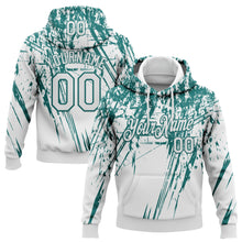 Laden Sie das Bild in den Galerie-Viewer, Custom Stitched White Teal 3D Pattern Design Splash Grunge Art Sports Pullover Sweatshirt Hoodie