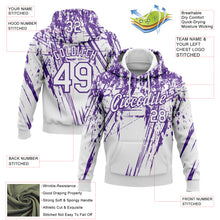 Laden Sie das Bild in den Galerie-Viewer, Custom Stitched White Purple 3D Pattern Design Splash Grunge Art Sports Pullover Sweatshirt Hoodie