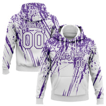 Laden Sie das Bild in den Galerie-Viewer, Custom Stitched White Purple 3D Pattern Design Splash Grunge Art Sports Pullover Sweatshirt Hoodie