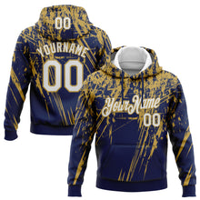 Загрузить изображение в средство просмотра галереи, Custom Stitched Navy White-Old Gold 3D Pattern Design Splash Grunge Art Sports Pullover Sweatshirt Hoodie