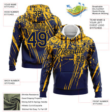 Load image into Gallery viewer, Custom Stitched Navy Gold 3D Pattern Design Splash Grunge Art Sports Pullover Sweatshirt Hoodie