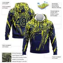 Laden Sie das Bild in den Galerie-Viewer, Custom Stitched Navy Neon Yellow 3D Pattern Design Splash Grunge Art Sports Pullover Sweatshirt Hoodie