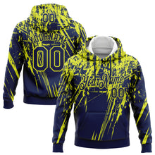 Laden Sie das Bild in den Galerie-Viewer, Custom Stitched Navy Neon Yellow 3D Pattern Design Splash Grunge Art Sports Pullover Sweatshirt Hoodie