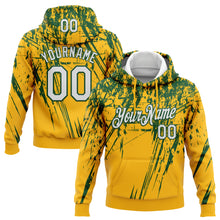 Load image into Gallery viewer, Custom Stitched Gold White-Green 3D Pattern Design Splash Grunge Art Sports Pullover Sweatshirt Hoodie