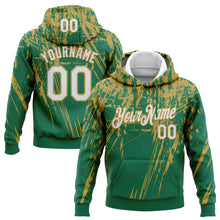 Load image into Gallery viewer, Custom Stitched Kelly Green White-Old Gold 3D Pattern Design Splash Grunge Art Sports Pullover Sweatshirt Hoodie