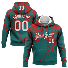 Load image into Gallery viewer, Custom Stitched Teal White-Red 3D Pattern Design Splash Grunge Art Sports Pullover Sweatshirt Hoodie