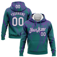Load image into Gallery viewer, Custom Stitched Teal White-Purple 3D Pattern Design Splash Grunge Art Sports Pullover Sweatshirt Hoodie